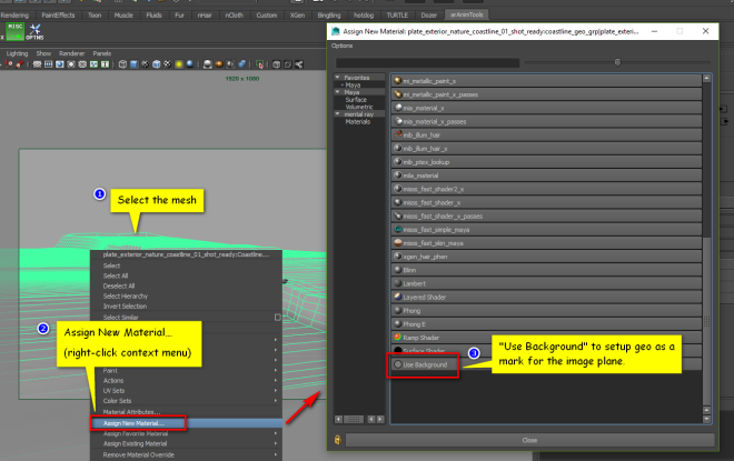 Screenshot showing how set "use background" in Maya